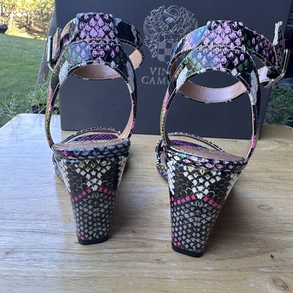 Vincent Camuto Gallanna Wedge Sandals Leather Size 6 Multicolor Snake Print NWB - Picture 6 of 10